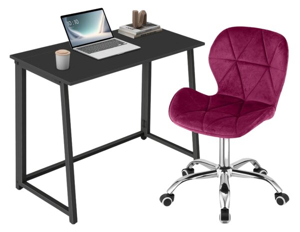 Set za pisarno – zložljiva pisalna miza ZARIMO 80×40 cm črna + pisarniški stol AVOLA VELVET vinsko rdeč