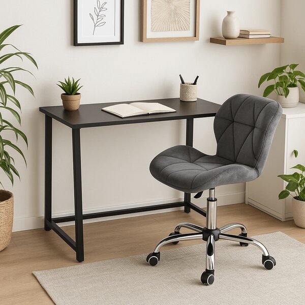 Set za delovno sobo ZARIMO miza 80x40 cm črna + stol AVOLA VELVET siv