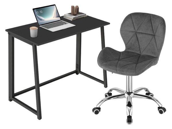 Set za delovno sobo ZARIMO miza 80x40 cm črna + stol AVOLA VELVET siv