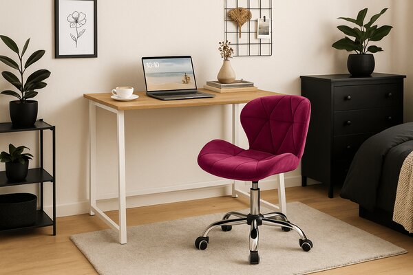 Set za delovno sobo ZARIMO miza 80x40 cm bela + stol AVOLA VELVET vinsko rdeč