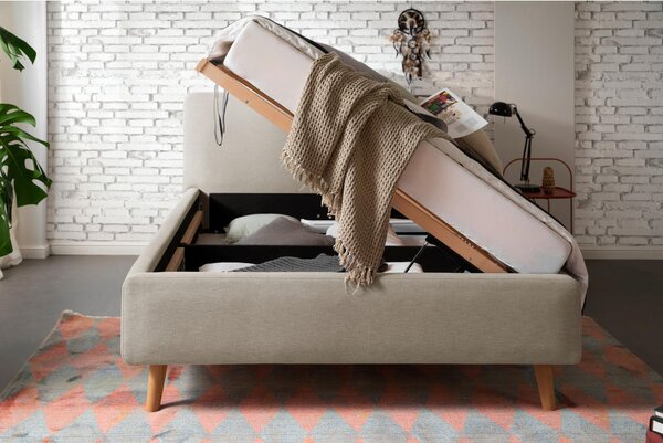OBLAZINJENA POSTELJA 140 cm x 200 cm , tekstil rjavosiva