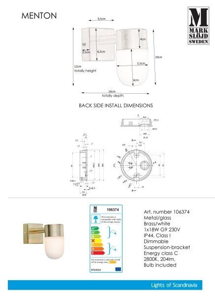 Markslöjd 106374 - Kopalniška stenska svetilka MENTON 1xG9/18W230V IP44