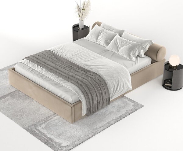Svetlo rjava oblazinjena zakonska postelja s prostorom za shranjevanje z letvenim dnom 180x200 cm Solvo – Maison de Rêve