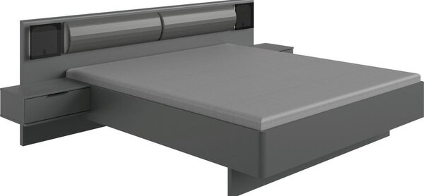 POSTELJA 180 cm x 200 cm , steklo, leseni material barve grafita