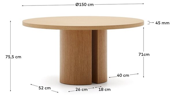 Okrogla jedilna miza v hrastovem dekorju ø 150 cm Nealy – Kave Home