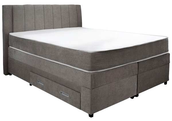 POSTELJA BOXSPRING 160 cm x 200 cm , leseni material, tekstil siva