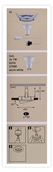 Paulmann 93607 - KOMPLET 3x LED GU10/7W IP23 Zatemnitvena kopalniška svetilka 230V