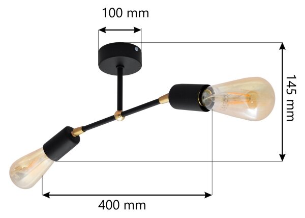 Nadgradni lestenec ROSETTE 2xE27/60W/230V črna/zlata