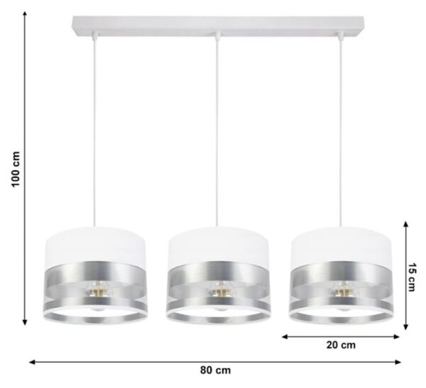 Lestenec na vrvici MILO 3xE27/60W/230V srebrn