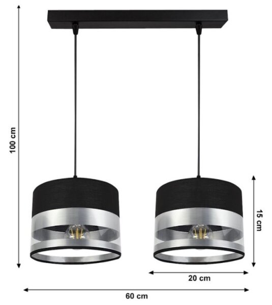 Lestenec na vrvici MILO 2xE27/60W/230V srebrn/črn