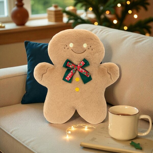 Žametna okrasna blazina v obliki medenjaka GINGERBREAD, bež