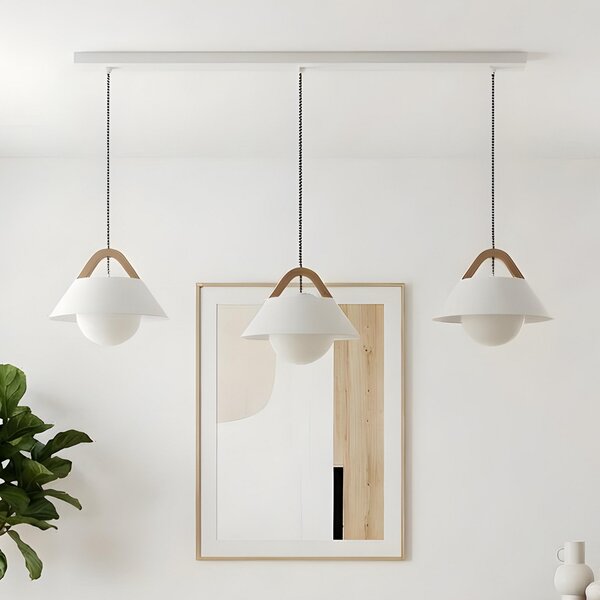 Luminex Visoka svetilka Funda, bela, dolžina 110 cm, 3-žarilna, kovina/steklo, zatemnjen, Bela, Dnevna soba / jedilnica, Kovina, Skandinavski