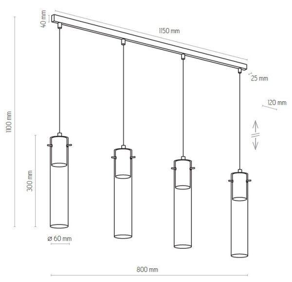 Lestenec na vrvici LOOK GRAPHITE 4xGU10/10W/230V