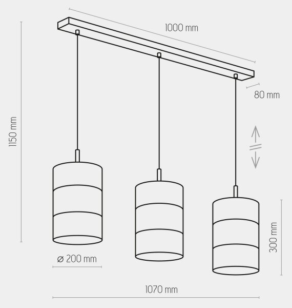 Lestenec na vrvici BOGART 3xE27/15W/230V črn/zlat