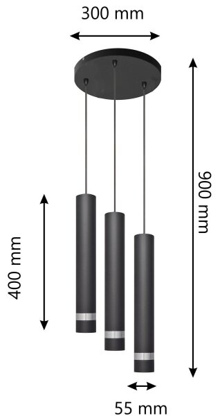 LED Lestenec na vrvici TUBA 3xGU10/4,8W/230V črn/krom