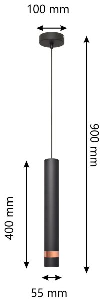 LED Lestenec na vrvici TUBA 1xGU10/4,8W/230V črn/baker