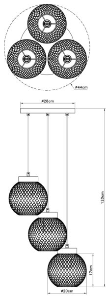 Globo 15663-3H - Lestenec na vrvici PABLO 3xE27/60W/230V