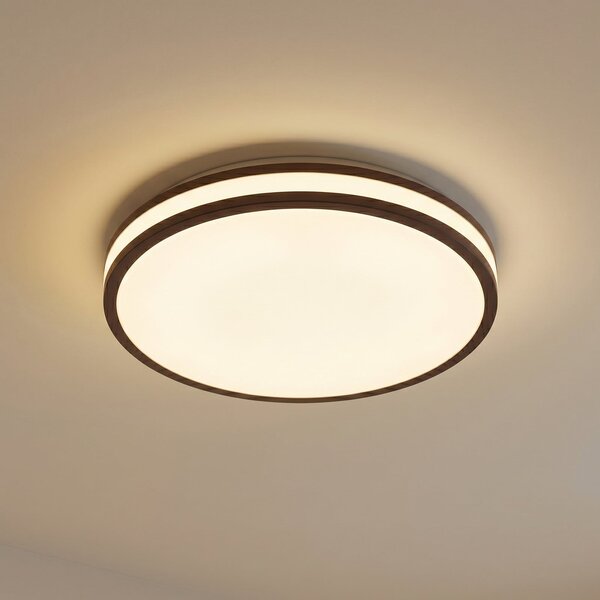 Lindby LED-stropna svetilka Emiva, Ø 40 cm, temno leseno, CCT, Les, Dnevna soba / jedilnica, Les, Sodobni
