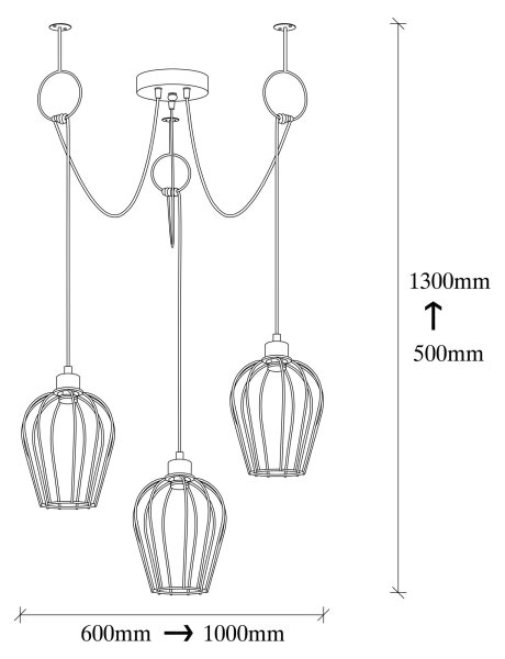 Lestenec na vrvici TEL 3xE27/40W/230V