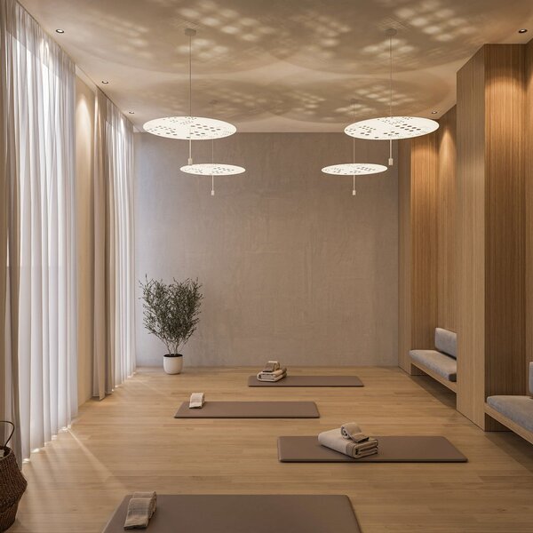 Wever & Ducré Lighting WEVER DUCRÉ LED-visoka svetilka Shedda Ø 70 cm, barva svetlobe 2700 K, zatemnjen, Bež, Dnevna soba / jedilnica, Aluminij, Sodobni