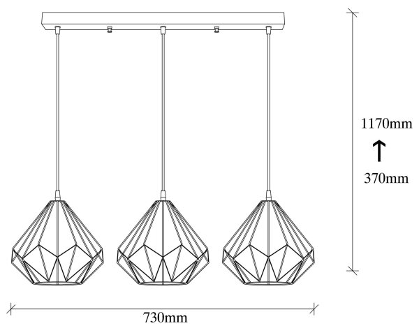 Lestenec na vrvici DIAMOND 3xE27/100W/230V