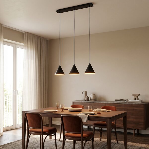 TK Lighting Visoka svetilka Cono, 3-žarnica, črna, E27, zatemnjen, Črna, Dnevna soba / jedilnica, Kovina, Sodobni