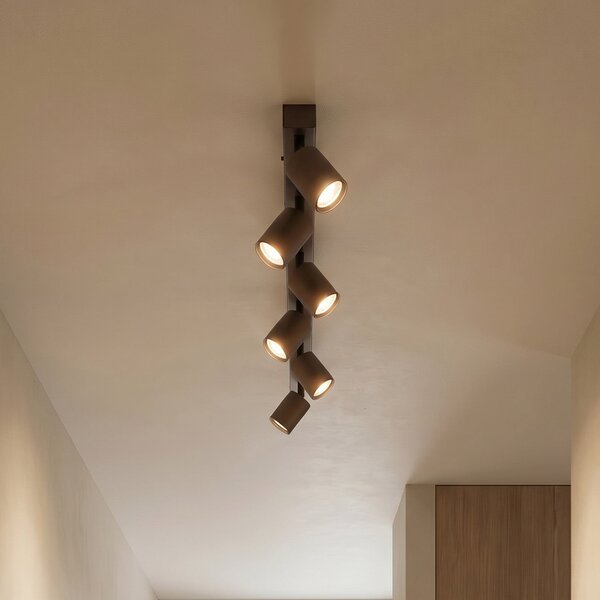 TK Lighting Stropna točka Vrh, nastavljiva, rjava, linearna s šestimi plameni, zatemnjen, Rjava / rjasta, Dnevna soba / jedilnica, Kovina, Sodobni, Strop z več plameni