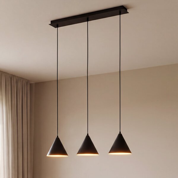TK Lighting Visoka svetilka Cono, 3-žarnica, črna, E27, zatemnjen, Črna, Dnevna soba / jedilnica, Kovina, Sodobni