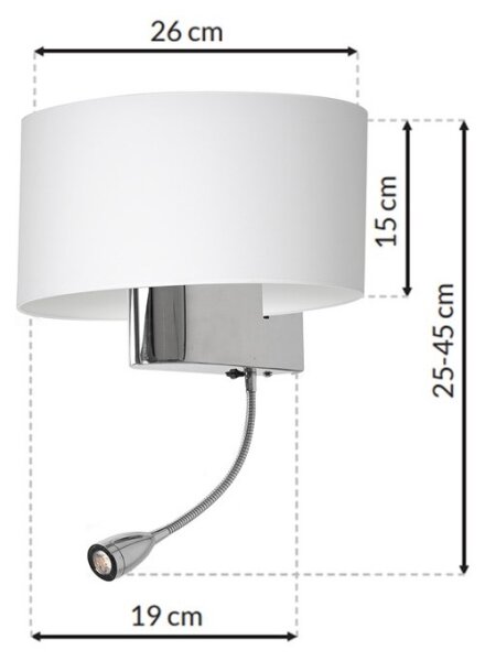 LED Stenska svetilka CASINO 1xE27/60W/230V + LED/1W/230V bela