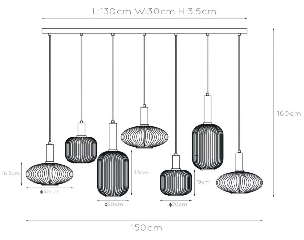 Lucide 45386/07/62 - Lestenec na vrvici MALOTO 7xE27/40W/230V