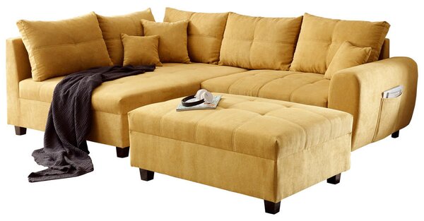 ECKSOFA inkl. Hocker, mikrovelur rumena