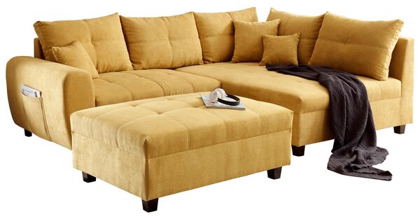 ECKSOFA inkl. Hocker, mikrovelur rumena
