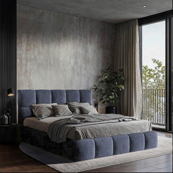OBLAZINJENA POSTELJA 180 cm x 200 cm , les, tekstil, leseni material modrosiva