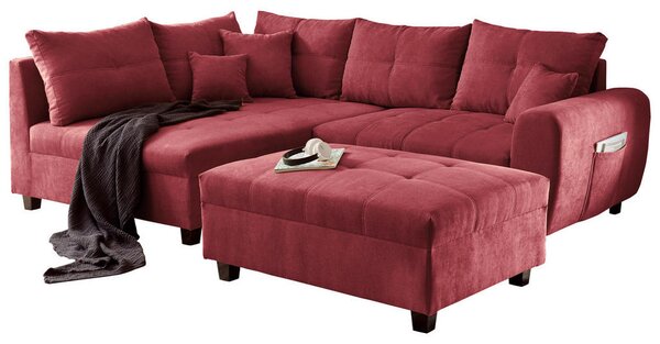 ECKSOFA inkl. Hocker, mikrovelur barve gozdnih sadežev