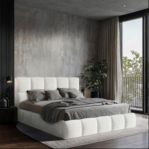 OBLAZINJENA POSTELJA 140 cm x 200 cm , les, tekstil, leseni material naravne barve