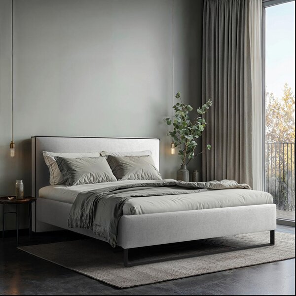 OBLAZINJENA POSTELJA 140 cm x 200 cm , les, tekstil, leseni material naravne barve
