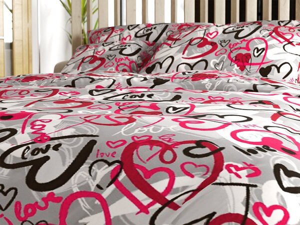 STREET LOVE siva bombažna posteljnina Dimenzije posteljnine: 70 x 90 cm | 140 x 200 cm