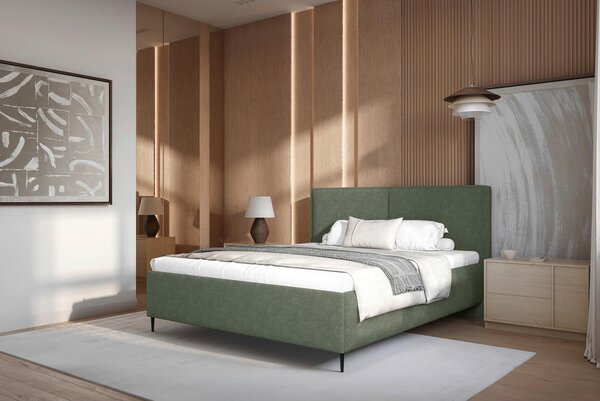 OBLAZINJENA POSTELJA 180 cm x 200 cm , les, tekstil, leseni material temno zelena