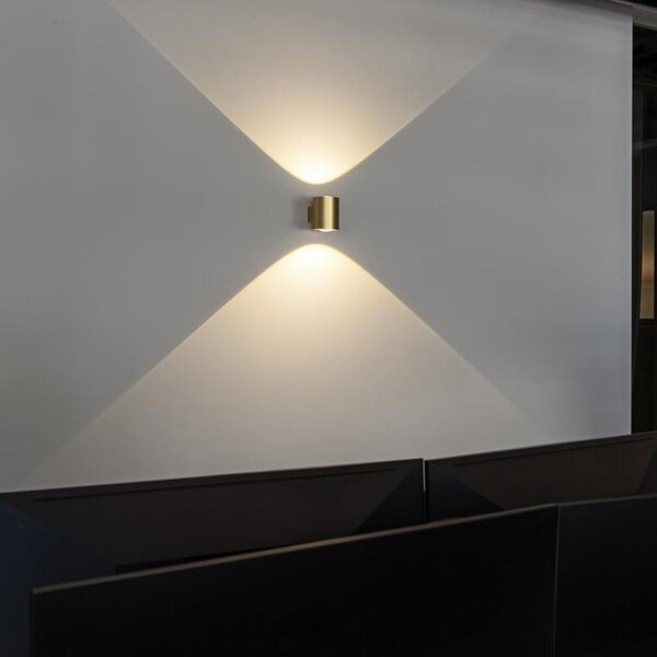 SLV LED-stenna svetilka Oculus, v barvi medenine, Ø 9 cm, z možnostjo, zatemnjen, Zlata / medeninasta, Dnevna soba / jedilnica, Aluminij, Sodobni