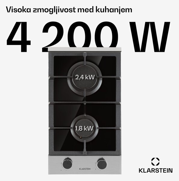 Klarstein Alchemist Domino, plinska kuhalna plošča, 2 aluminijasta gorilnika, steklokeramika