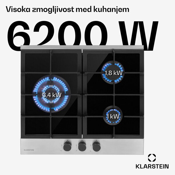 Klarstein Alchemist 3, plinska kuhalna plošča, 3 aluminijski gorilniki, steklokeramična