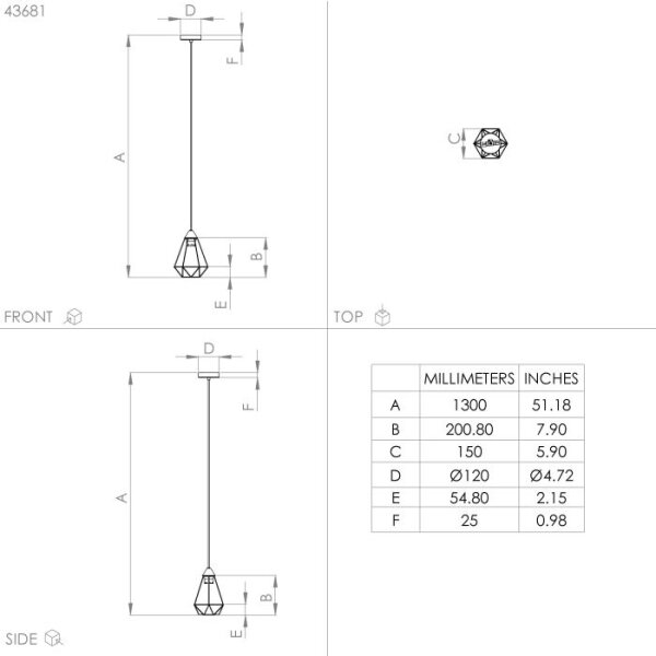 Eglo 43681 - Lestenec na vrvici TARBES 1xE27/60W/230V pr. 17,5 cm