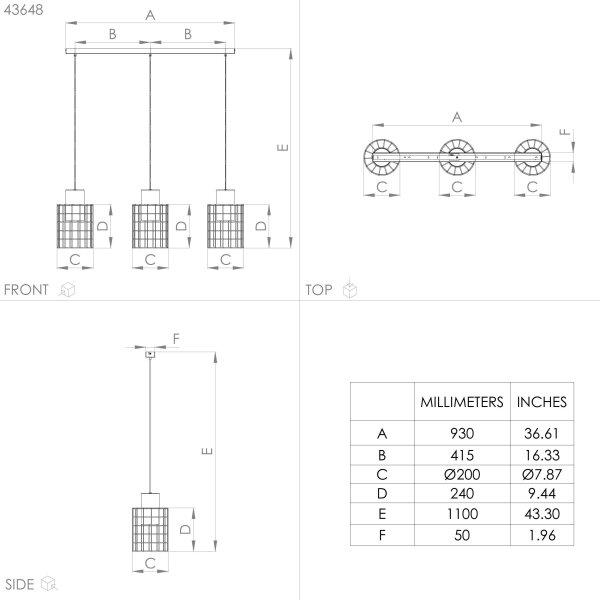 Eglo 43648 - Lestenec na vrvici MILLIGAN 3xE27/40W/230V srebrn