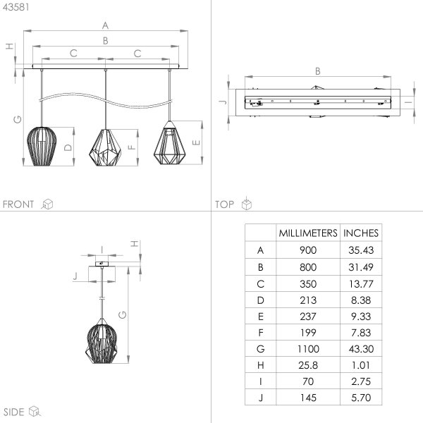 Eglo 43581 - Lestenec na vrvici DISTAFF 3xE27/40W/230V