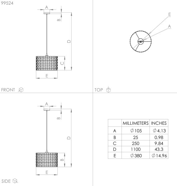 Eglo 99524 - Lestenec na vrvici MARASALES 1xE27/40W/230V pr. 38 cm