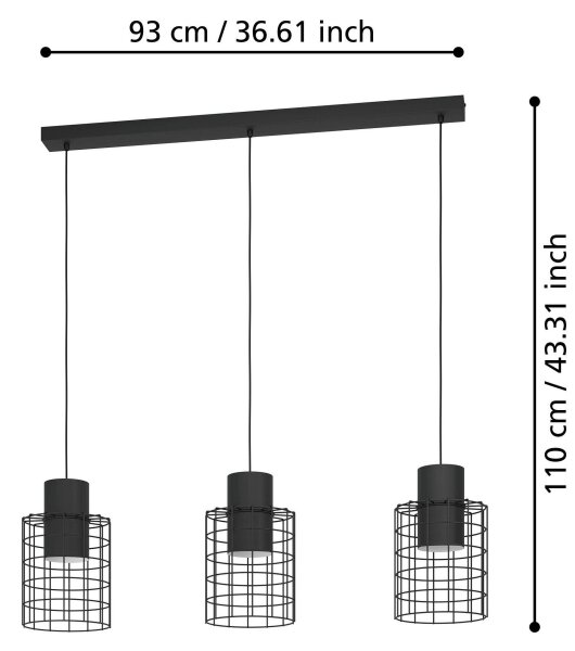 Eglo 43626 - Lestenec na vrvici MILLIGAN 3xE27/40W/230V črn