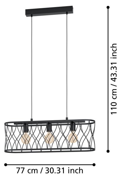 Eglo 43554 - Lestenec na vrvici GILTSPUR 3xE27/40W/230V