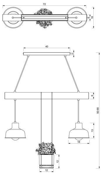 Lestenec na vrvici FLORA 2xE27/60W/230V