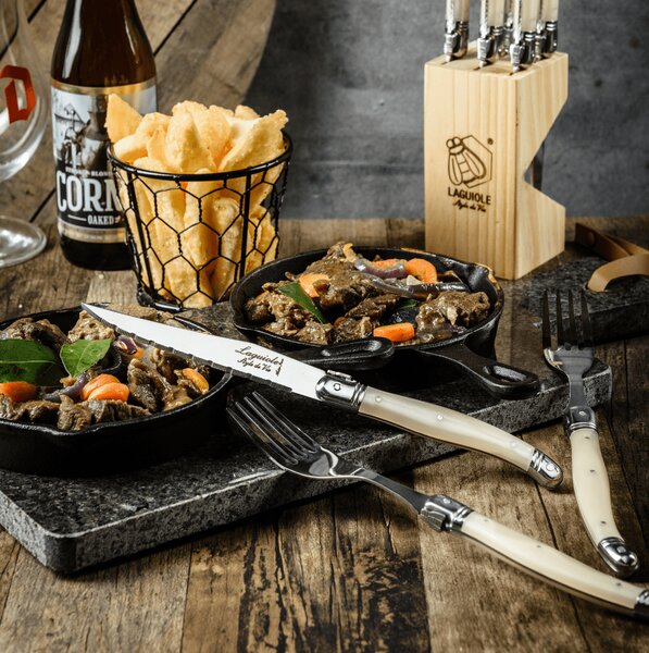 Laguiole PREMIUM LINE Set nožev za zrezke s stojalom - Pearl (6 kom)
