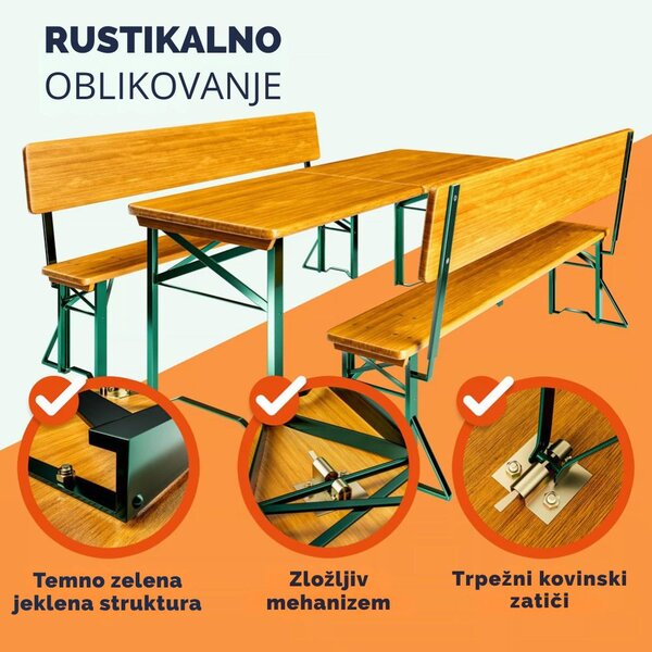 Pivski komplet PRAKTIK z naslonjali, 170cm, rjav Jurhan